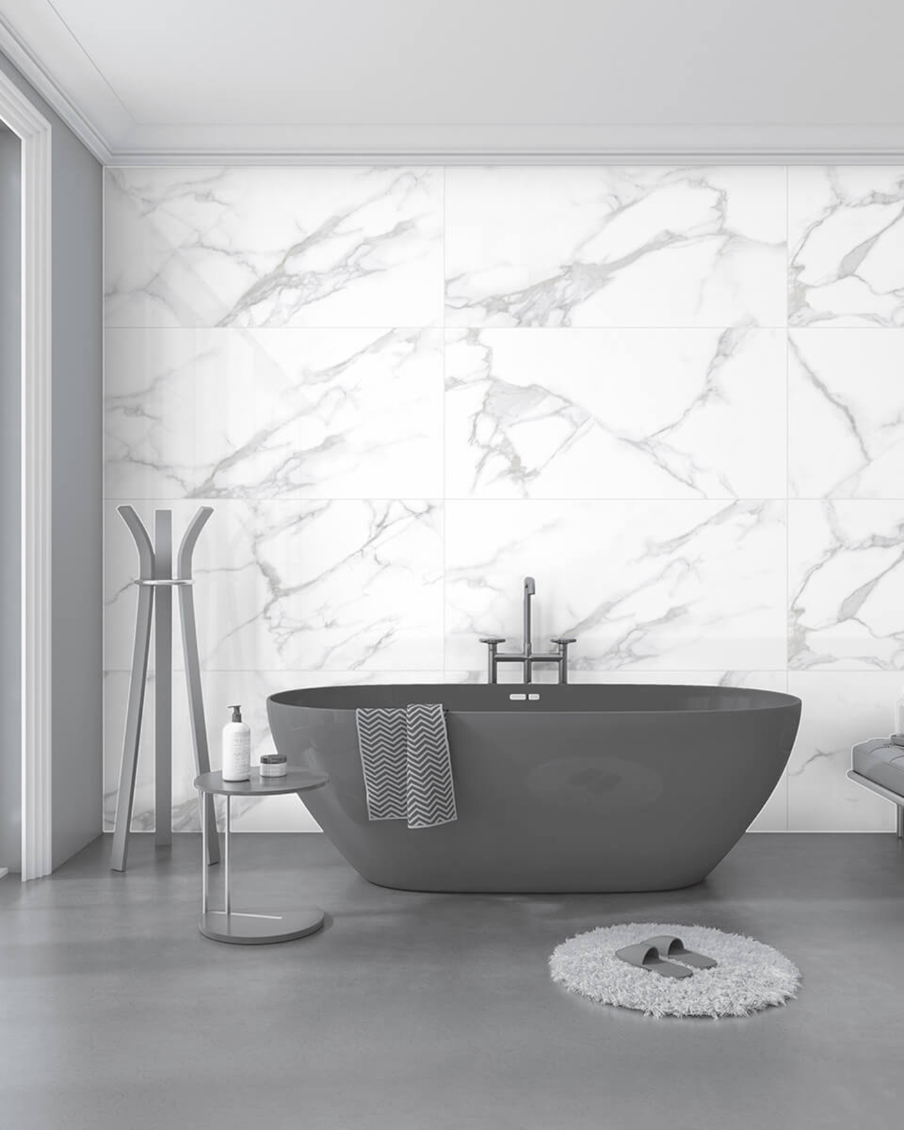 Picture of Carrara Bianco Polished Marble Effect Porcelain Tiles