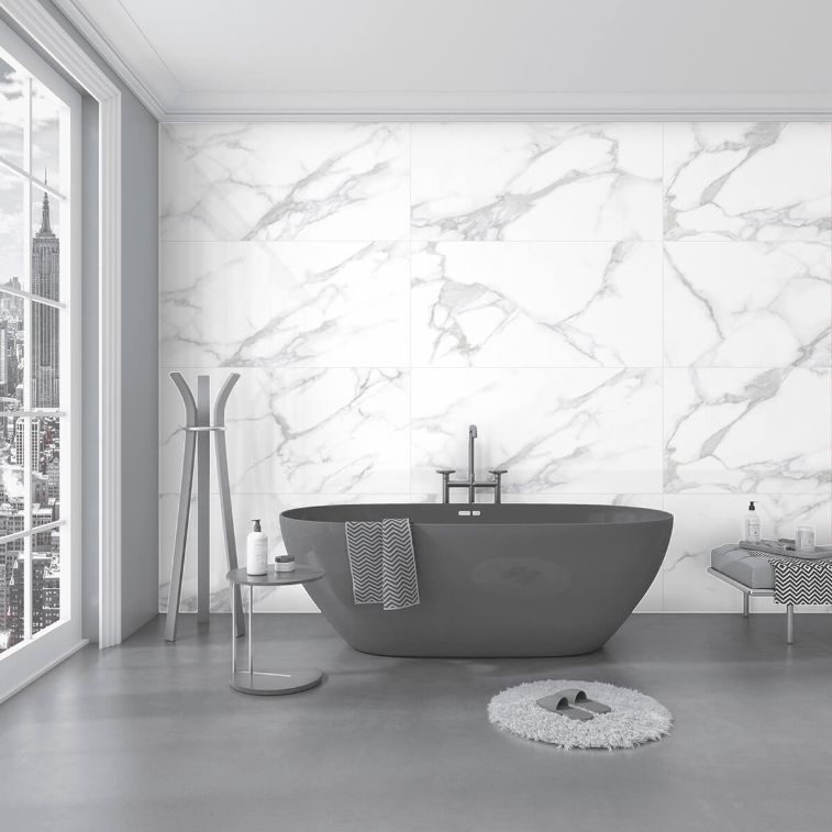 Picture of Carrara Bianco Polished Marble Effect Porcelain Tiles