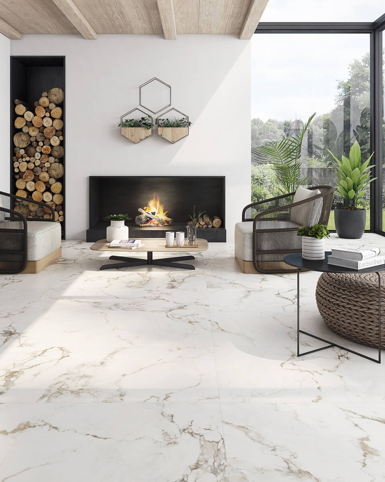 Picture of Venetian Calacatta Matte Marble Effect Porcelain Tiles
