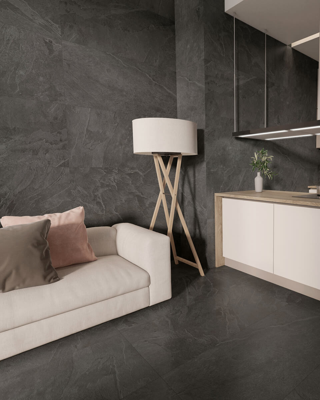 Picture of Brazilian Slate Nero Stone Effect Porcelain Tiles