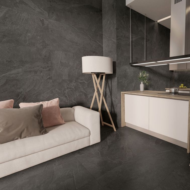 Picture of Brazilian Slate Nero Stone Effect Porcelain Tiles