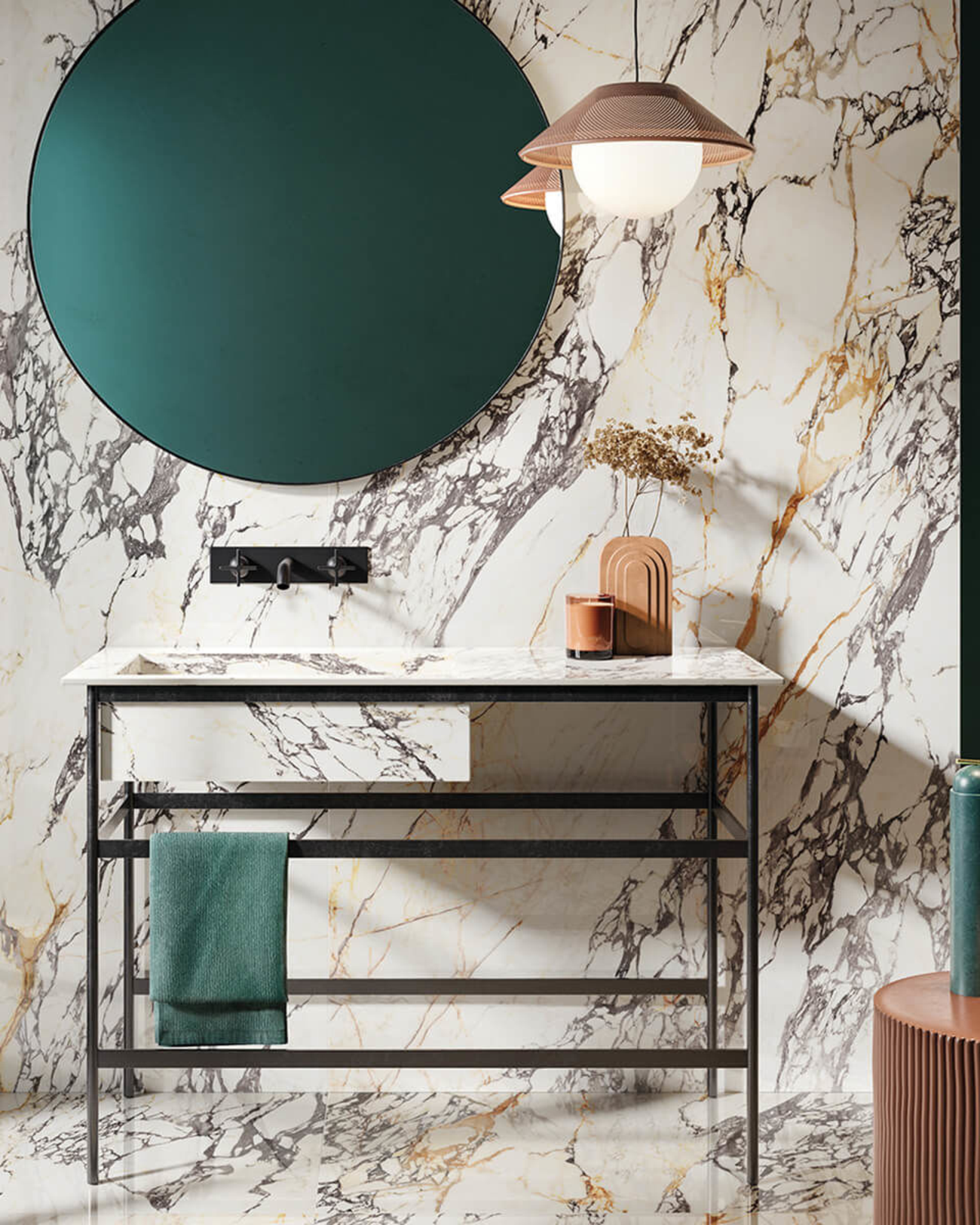 Picture of Sicilian Gold Polished Marble Effect Porcelain Tiles