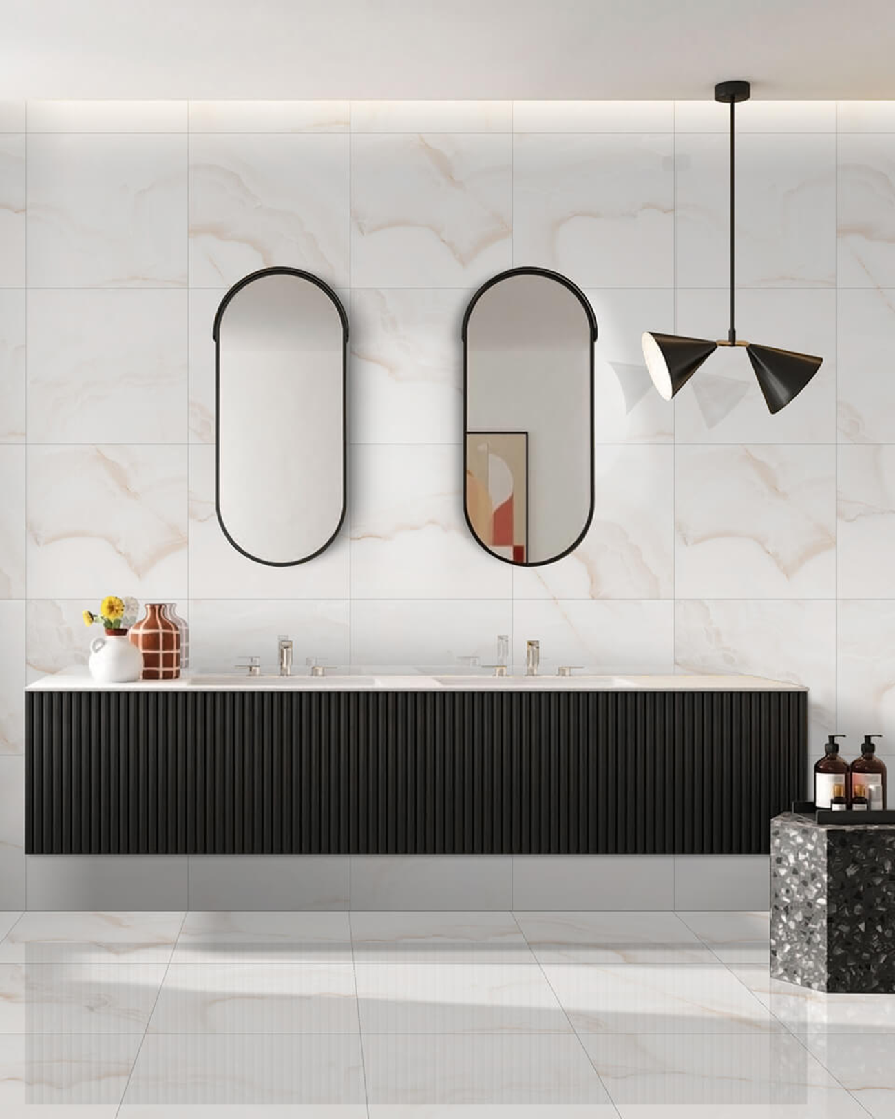 Picture of Onyx White Polished Marble Effect Porcelain Tiles