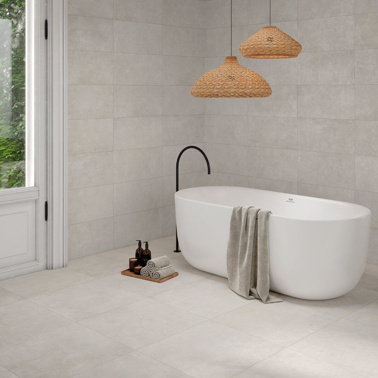 Picture of Richmond White Concrete Effect Porcelain Tiles