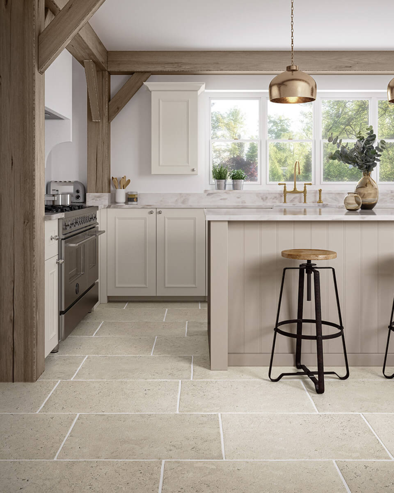 Picture of Limestone Bianco Antique Stone Effect Porcelain Tiles