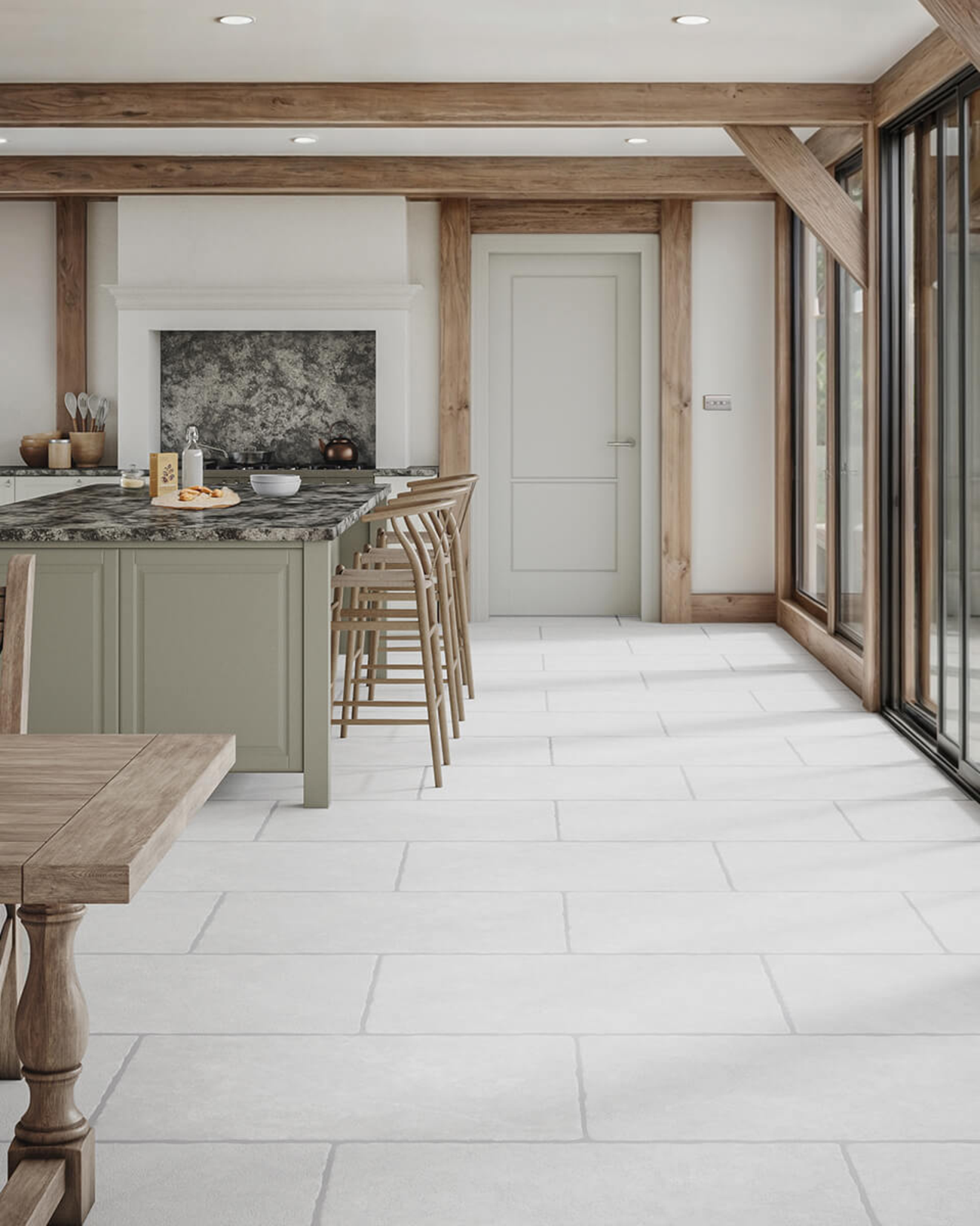 Picture of Kensington White Antique Limestone Effect Porcelain Tiles