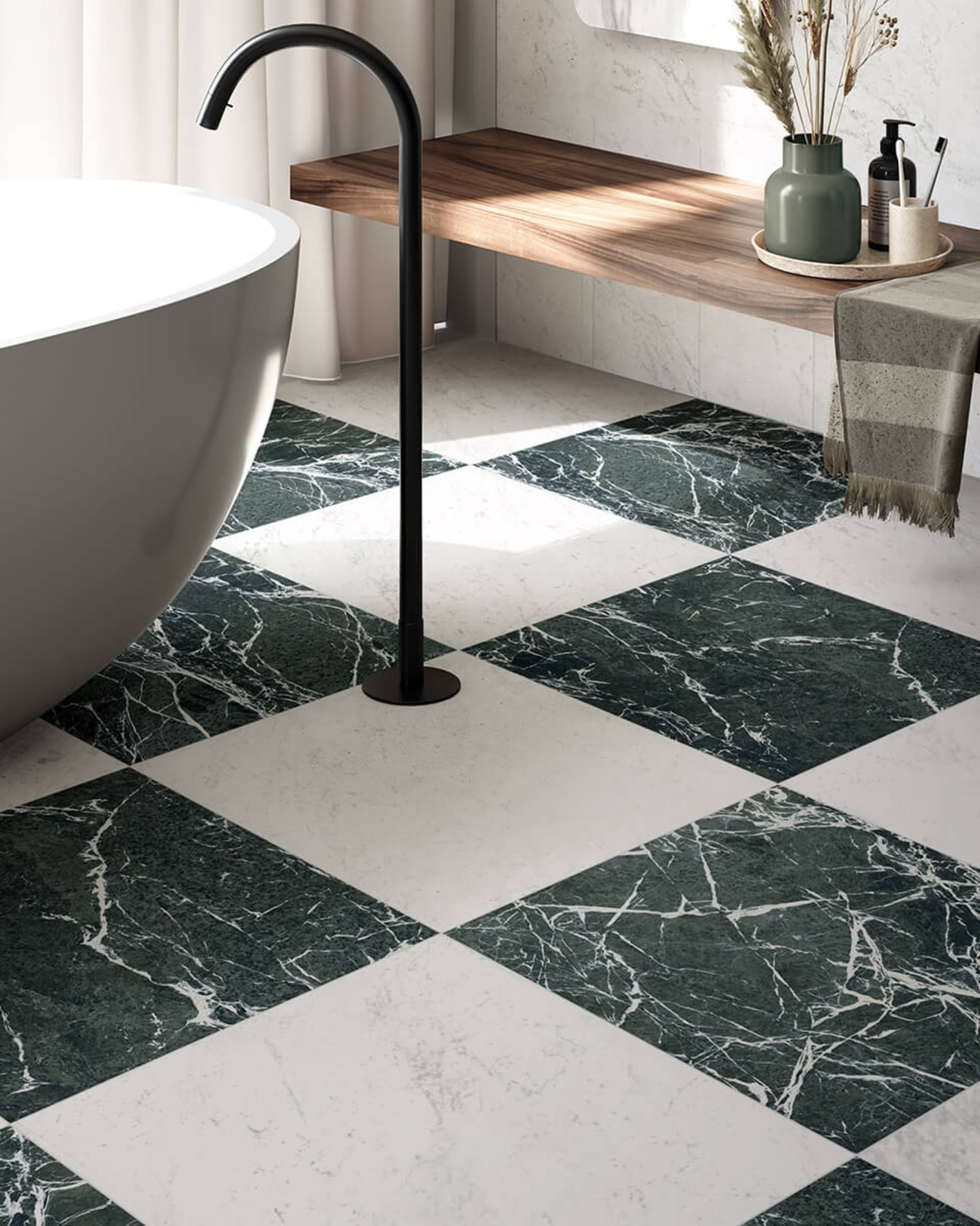 Picture of Firenza Verde Alpi Matte Marble Effect Porcelain Tiles
