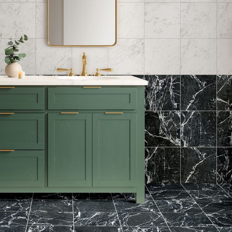 Picture of Firenza Verde Alpi Matte Marble Effect Porcelain Tiles