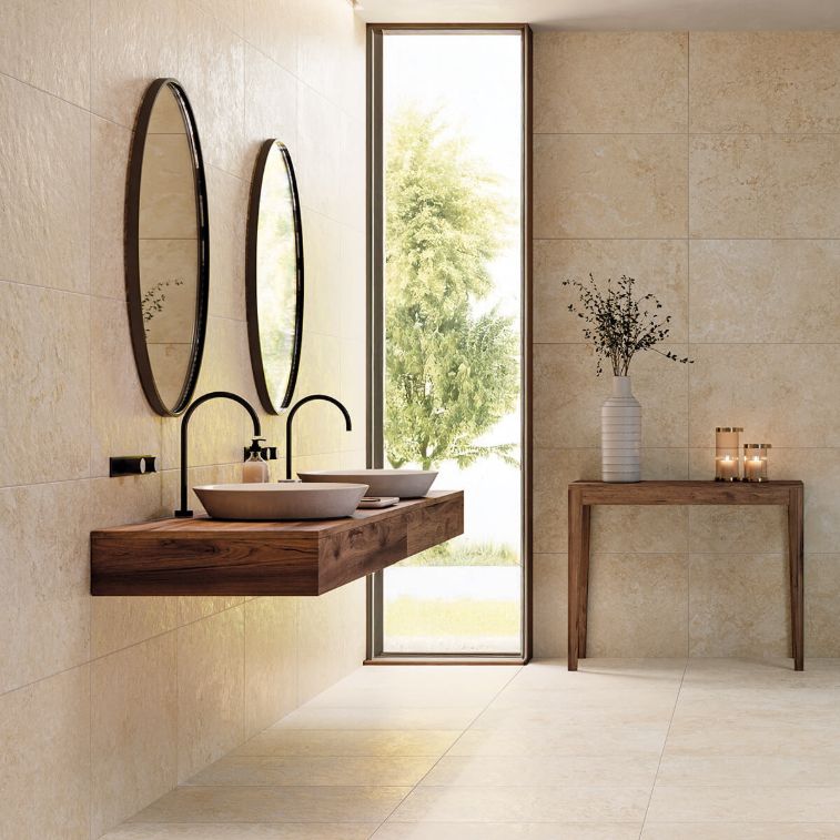 Picture of Corsica Beige Antiqued Limestone Effect Porcelain Tiles