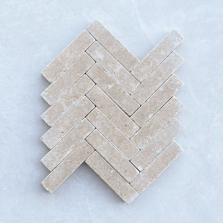 Picture of Dijon Tumbled Herringbone Limestone Cobbles