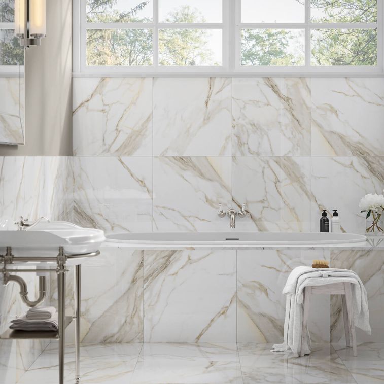 Picture of Gilded Ember Polished Marble Effect Porcelain Tiles 