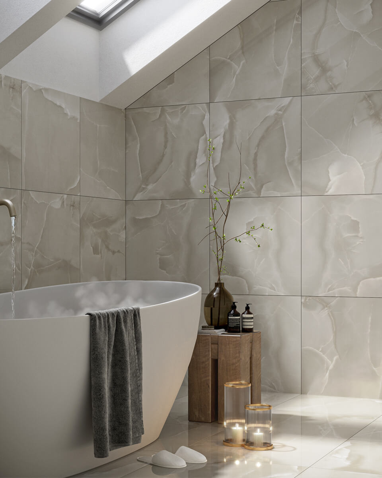 Picture of Glacier Taupe Polished Onyx Effect Porcelain Tiles
