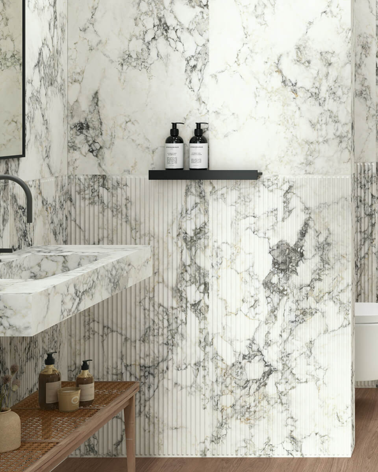 Picture of Merano White Fluted Matte Marble Effect Porcelain Tiles