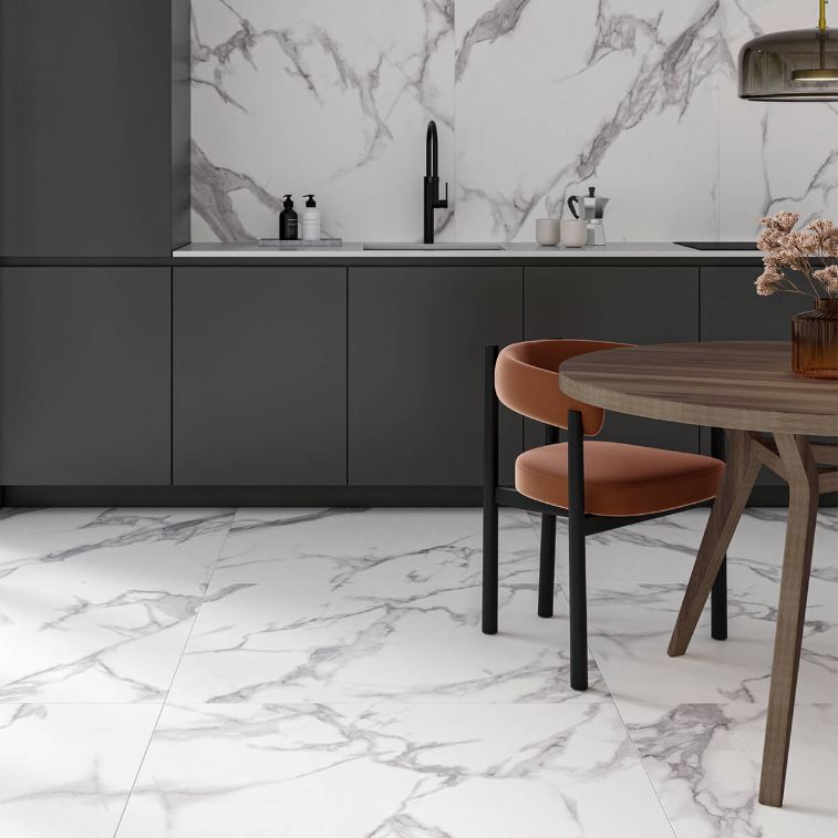 Picture of Bianca White Carrara Matte Marble Effect Porcelain Tiles