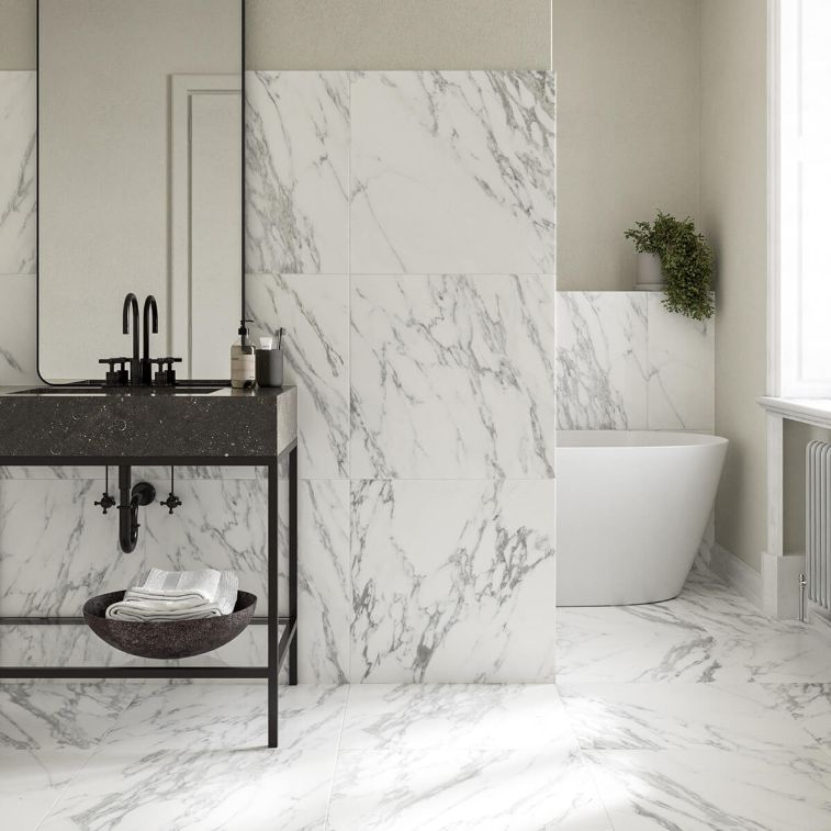 Picture of Riviera White Matte Marble Effect Porcelain Tiles