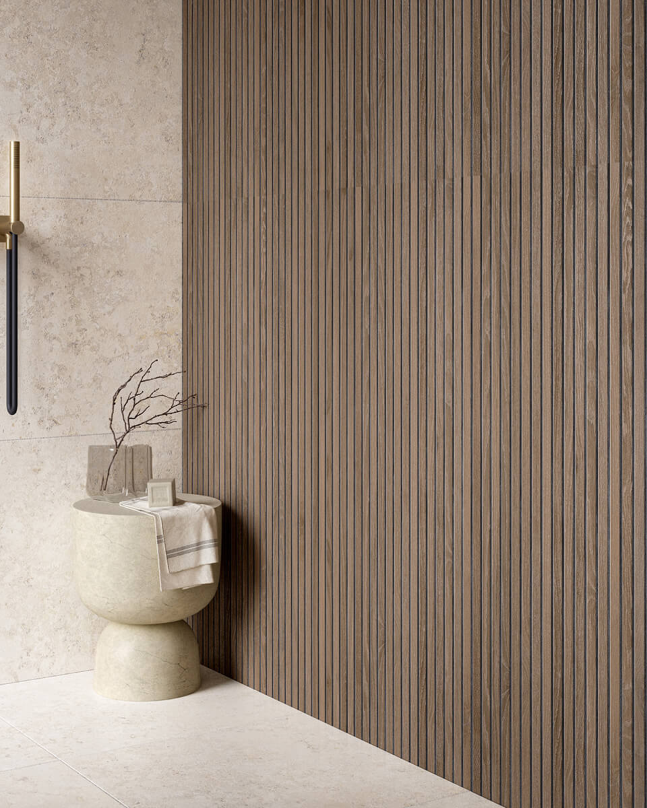 Picture of Nordic Cognac Walnut Slatted Wood Effect Porcelain Tiles